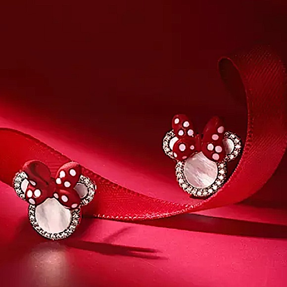 Sterling Silver Rhinestone Minnie Mouse Stud Earrings - Picture 6 of 8